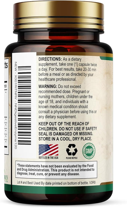 Digestive Enzymes - Super Digestive Multi Enzyme Complex for Bloating & Gut Health Support with Bromelain, Papain, Probiotics & Prebiotics - Digestion Health Support for Women & Men - 120 Capsules