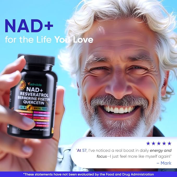 Adndale Liposomal NAD Supplement. Longevity Formula NMN Supplement Alternative. 180CT Advanced NAD+ Resveratrol