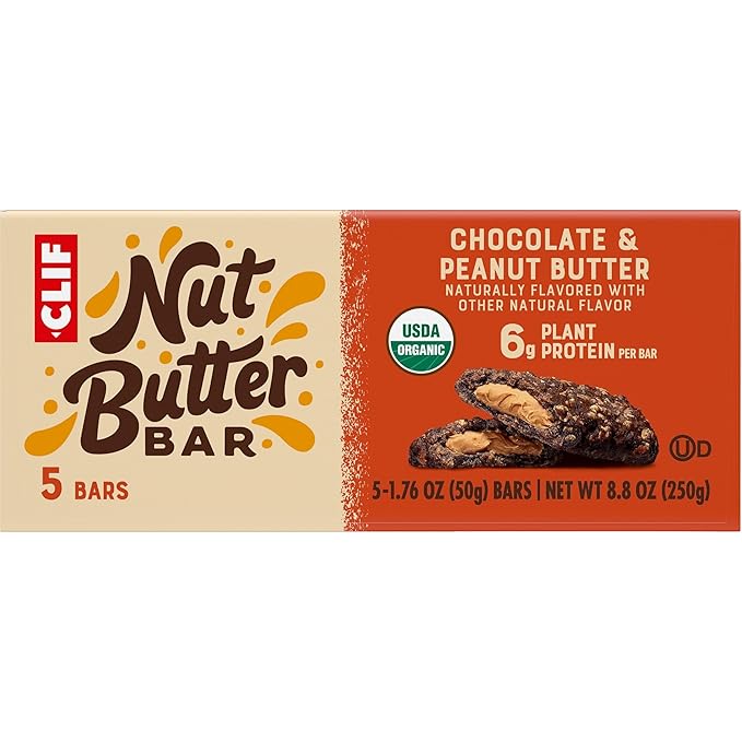 CLIF Nut Butter Bar - Chocolate Peanut Butter - Energy Snack Bars - Non-GMO - USDA Organic - Plant Based - Low Glycemic - 1.76 oz. (5 Pack)