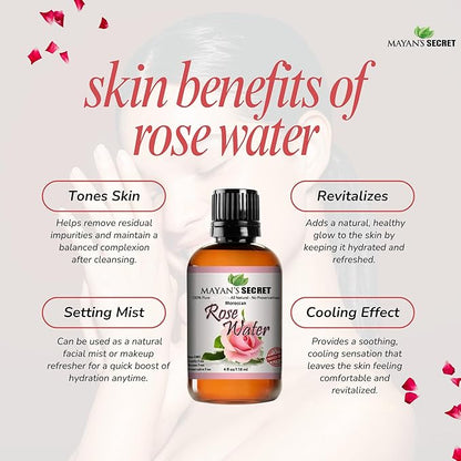 Pure Carrier and Essential Oils for Skin Care, Hair, Body Moisturizer for Face-Anti Aging Skin Care (Rose Water Hydrosol, 4oz)