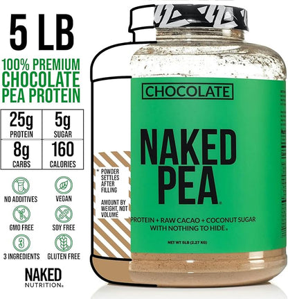 NAKED Nutrition Chocolate Pea Protein Isolate - 5Lb Bulk, Plant Based, Vegetarian & Vegan Protein. Easy to Digest, Non-GMO, Gluten Free, Lactose Free, Soy Free (Pack of 2)