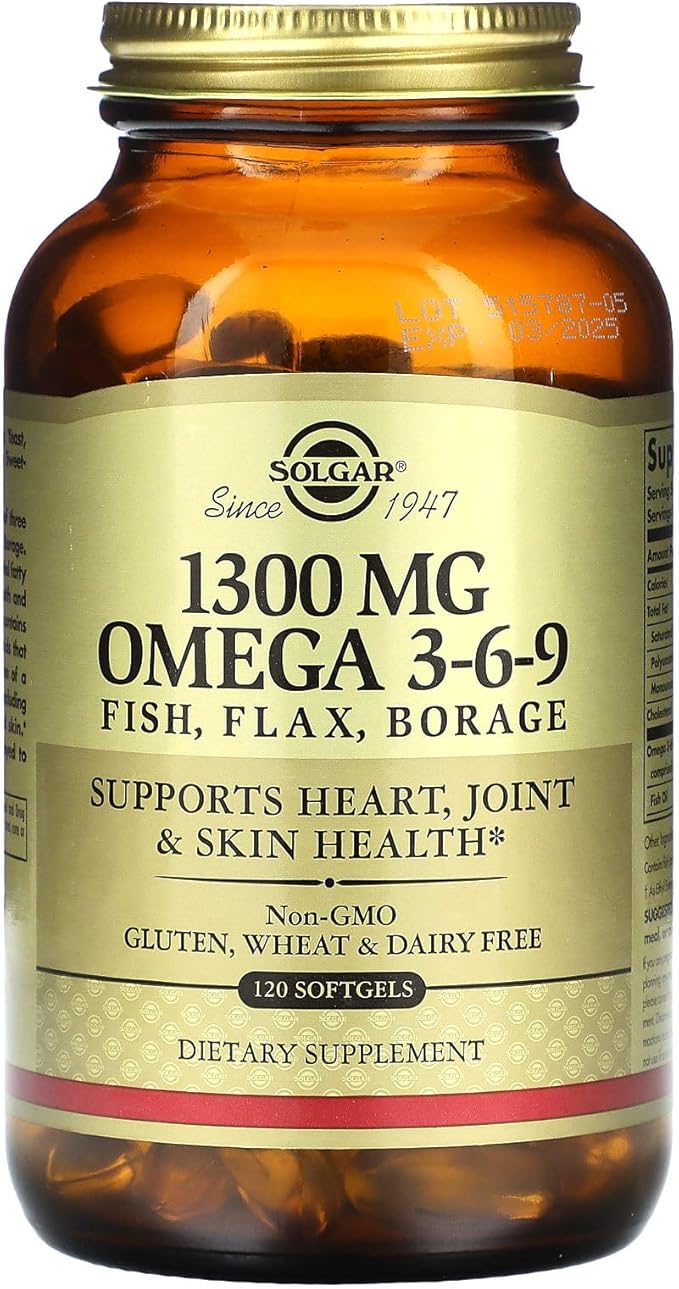 Solgar 1300 mg Omega 3-6-9, 120 Softgels - Fish Oil Supplement - Support for Joint & Skin Health - Includes Flaxseed & Borage - Contains EPA & DHA Omega 3 Fatty Acids - 40 Servings