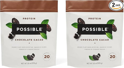 Protein Powder Chocolate Cacao - 20g of Vegan, Plant-Based Protein Mix - Non-GMO, Non-Dairy, Gluten-Free - 3.5g of BCAAs - 9 Essential Amino Acids - 30-Day Supply - 2 Bag, 30 Servings