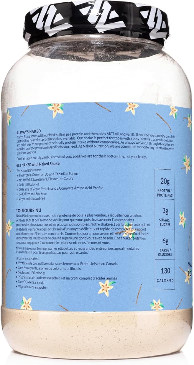 NAKED Shake - Vanilla Protein Powder - Plant Based Protein Shake with Mct Oil, Gluten-Free, Soy-Free, No Gmos Or Artificial Sweeteners - 30 Servings (Pack of 2)