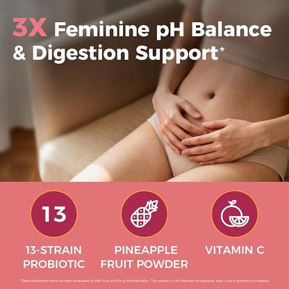 NewRhythm Vaginal Probiotics for Women, with Pineapple Powder, Vitamin C, Natural Vaginal PH Balance, Immune Support & Digestive Health, Vegan, 60 Capsules