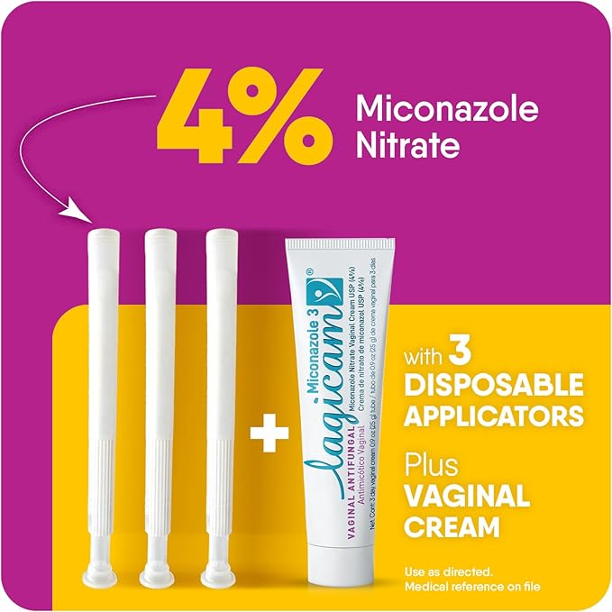 Lagicam 3 Day Yeast Infection Treatment for Women, Start Working on The 1st Day, Miconazole Nitrate, Antifungal Vaginal Cream for Itching and Irritation, 3 Disposable Applicators & Cream (Pack of 2)