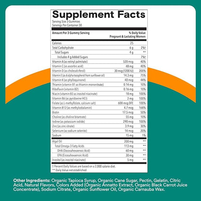 SmartyPants Prenatal Multivitamin Gummies with Omega 3 DHA/EPA, Methylfolate, Biotin, Vitamins D3, C, B12, B6, A, K, and Zinc, Gluten Free, Clean Label, Two Fruit Flavors, 90 Gummies (30 Day Supply)