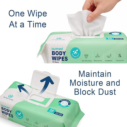 Extra Large Body Wipes No-Rinse Bathing, 9"x12" Shower Wipes, Moisture and Hypoallergenic, Home Essentials for Adults and Elderly Care, 100 Count (2 Packs)