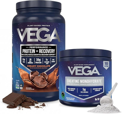 Vega Creatine Monohydrate Powder 17.6oz (100 Servings) Sport Protein & Recovery Chocolate Protein Powder 1.8lbs - Plant-Based Protein and Muscle Support