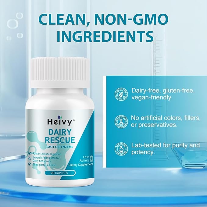 Heivy Lactase Enzyme 3000 FCC Dairy Relief Fast Acting Supplement, Lactose Intolerance Pills 180 Count (Pack of 2)
