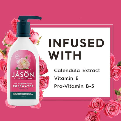 JASON Rosewater Invigorating Body Wash Women/Men, For a Gentle & Clean Feel, 30 Fluid Ounces