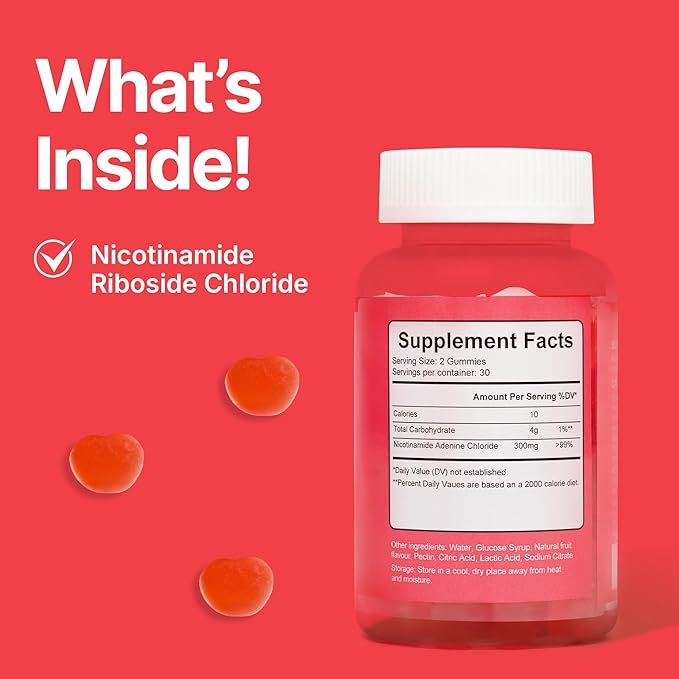 Anti-Aging Gummies with Nicotinamide Riboside (NR) – NAD⁺ Support for Cellular Energy & Mitochondrial Health – Metabolism & Vitality Support – Strawberry Flavor, 60 Gummies