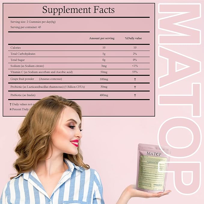 MATOP Vaginal Probiotic Prebiotic Gummies for Women - Vaginal pH Balance & Digestive Support, Grape Flavor, Vegan, Sugar-Free, Gluten-Free, 90 Count