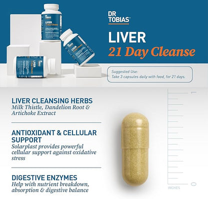 Dr. Tobias Liver 21 Day Cleanse - Herbal Liver Detox Cleanse with Milk Thistle Dandelion Root & Artichoke Extract | Supports Liver Health & Digestion (63 Vegetarian Capsules (Pack of 1))