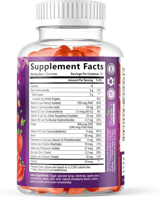 Multivitamin Gummies for Adults - Complete Multivitamin Gummy for Women & Men - Essential Vitamins & Minerals with Vitamins A, C, D, E, & High Potency B12 - Vegetarian Gummy Multivitamins - 60 Gummies