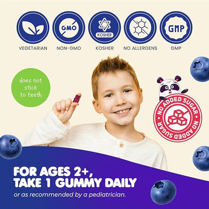 Dr. Moritz Kids Magnesium Gummies, No Sugar Added and Non-GMO Magnesium Supplement, Calm Kids Chewables with Blueberry Flavor, 60 Gummies