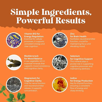 Natures Craft Herbal Thyroid Support Complex - Potent Kelp Iodine Supplement with L Tyrosine, Bladderwrack, Selenium & Pure Ashwagandha for Hormone Balance - Mood & Energy Dietary Pills - 120 Count