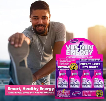 Vitamin Energy Mood+ Extra Strength Energy Shot Tropical Berry 48 Pack, 260mg Natural Caffeine, B-Vitamins, Rhodiola, Chamomile, Mood & Energy Support, Zero Sugar, Gluten-Free, Vegan, 1.93 fl oz