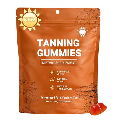 Tanning Gummies Fast Tan Without Sun,with Astaxanthin, Beta-Carotene, Lycopene & Vitamins C & E,Skin Radiance & Hydration for Natural Looking Glow, Vegan & Sugar-Free, 60 Count