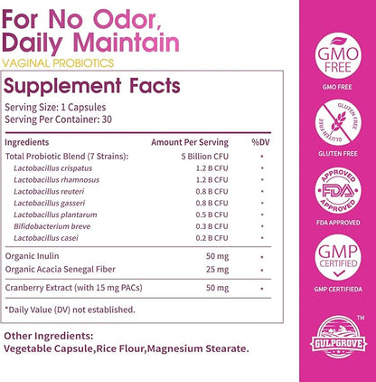 Vaginal Probiotics for Women with Prebiotics & Cranberry - Dr. Formulated Feminine pH Balance Daily Supplement, Supports Vaginal Odor Control & Urinary Tract Health, 30 Servings