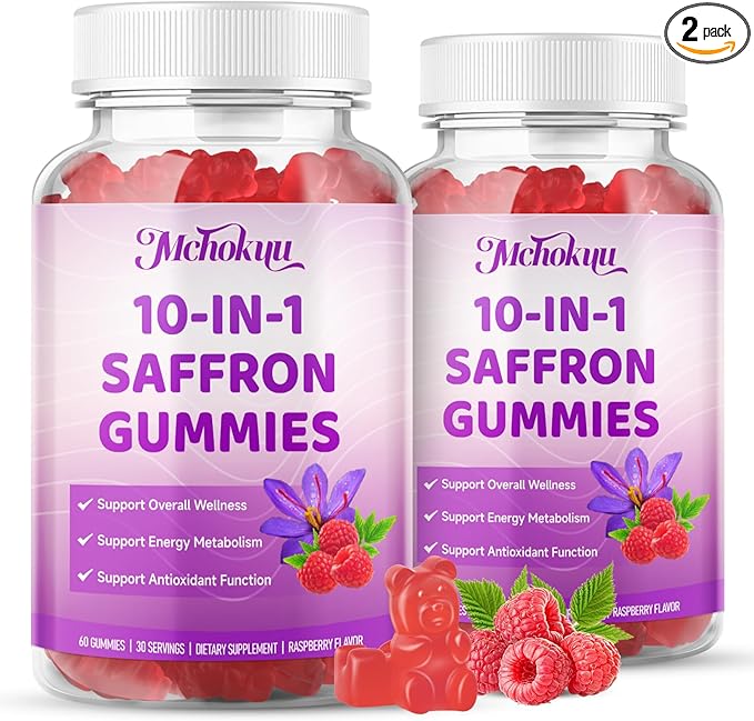 Saffron Supplement Gummies for Kids & Adults Supports Antioxidant Function with Ashwagandha, L-Theanine, Rhodiola Rosea, Lemon Balm, Vitamin D3, B6, Magnesium & Zinc – Raspberry Flavor, 120 Count