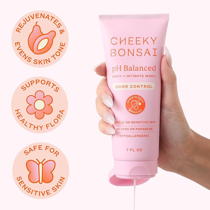 Cheeky Bonsai pH Balanced Feminine Wash for Women - Removes Odor - Gentle on Sensitive Skin - No Dyes or Parabens - Hypoallergenic - Gynecologist Approved (7 Ounces)