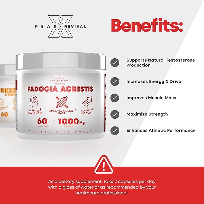 Testosterone Booster for Men with Fadogia Agrestis 1000mg Per Serving - Improve Natural Testosterone production, Increase Energy and Muscle Growth - Workout Supplement USA Made (60 Capsules)