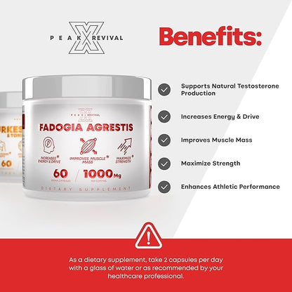 Testosterone Booster for Men with Fadogia Agrestis 1000mg Per Serving - Improve Natural Testosterone production, Increase Energy and Muscle Growth - Workout Supplement USA Made (60 Capsules)
