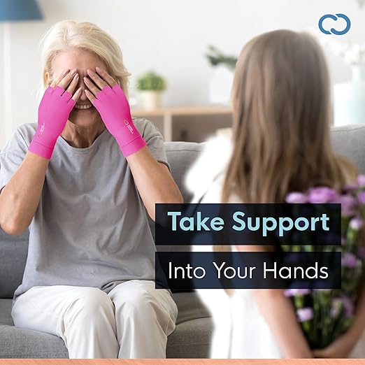 Copper Compression Arthritis Gloves | Fingerless Arthritis Carpal Tunnel Pain Relief for Men & Women | Hand Support Wrist Brace for Neuropathy, Rheumatoid, Tendonitis, Swelling, Crocheting, Typing Pink XL