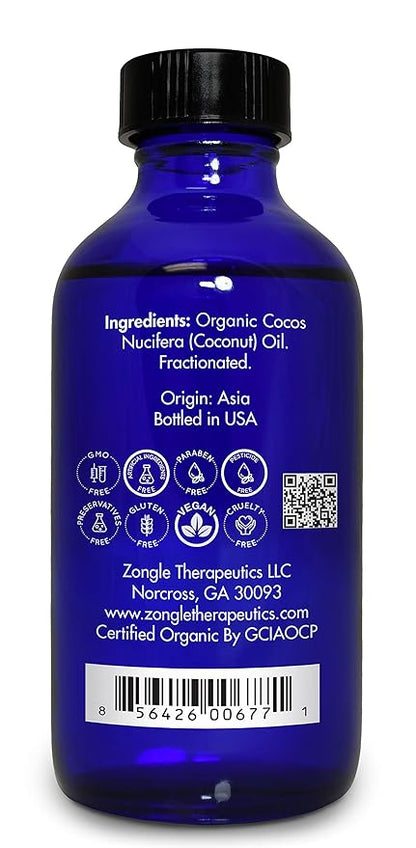Organic, Fractionated Coconut Oil, for Skin, Essential Oils – 100% Pure, Fractionated Coconut Oil, by Zongle Therapeutics, 4 OZ