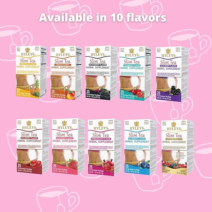 Hyleys Slim Tea Blackberry Flavor - Weight Loss Herbal Supplement Cleanse and Detox - 25 Tea Bags (12 Pack)