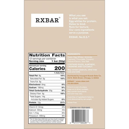 RXBAR Protein Bars, Protein Snack, Snack Bars, Coconut Chocolate, 22oz Box (12 Count)