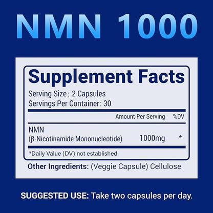 NMN 1000mg Per Serving Maximum Strength - 99% Pure NMN (Nicotinamide Mononucleotide) for NAD, Cell, Immune, Energy, Anti-Aging & Longevity, Stabilized NMN Supplements 1000mg - 240 Veggie Capsules