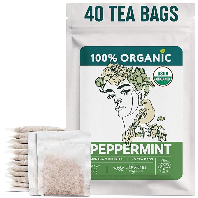 Organic Peppermint Tea Bags (40 TeaBags) - Peppermint Tea Organic - Te de Menta Organico Natural - Herbal Tea for Energy, Digestion, Nausea, Motion Sickness, Respiratory Support, Stress Relief