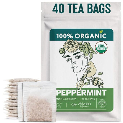 Organic Peppermint Tea Bags (40 TeaBags) - Peppermint Tea Organic - Te de Menta Organico Natural - Herbal Tea for Energy, Digestion, Nausea, Motion Sickness, Respiratory Support, Stress Relief