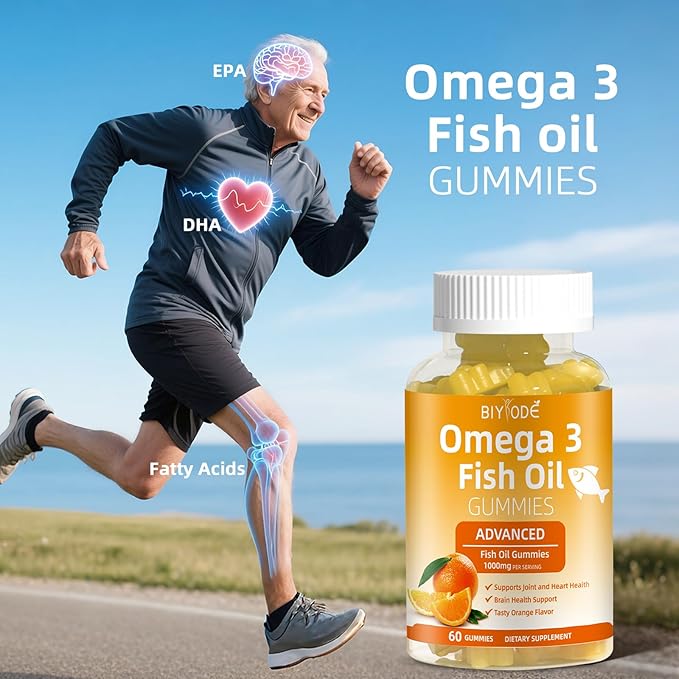 Omega-3 Fish Oil Supplements: Pure 1000mg Omega-3 Gummies Support Heart Joint Eye Brain Immune Health 60 Gummies 30 Day Supply