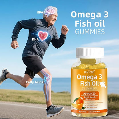 Omega-3 Fish Oil Supplements: Pure 1000mg Omega-3 Gummies Support Heart Joint Eye Brain Immune Health 60 Gummies 30 Day Supply