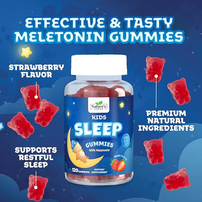 Nature's Choice Kids Sleep Gummies - 2mg Melatonin Per Serving - Children's Sleep Gummy, Non-Habit Forming, Works with Natural Sleep Cycle, Calm & Drug-Free, Tasty Natural Berry Flavor, 120 Gummies