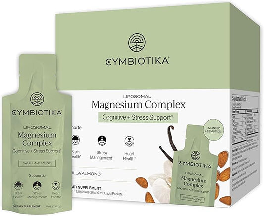 Cymbiotika Liposomal Magnesium Complex – Promotes Relaxation, Restful Sleep, and Heart & Brain Health – Highly Absorbable 3-in-1 Formula – Vanilla Almond, 10 mL Pouches (28 Count)