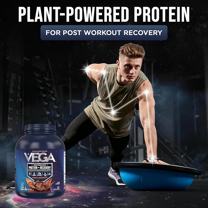 Vega Protein + Recovery, Chocolate – 30g Vegan Protein, Dairy & Gluten Free, Probiotics, NSF Certified, 4.4 lbs (45 Servings)