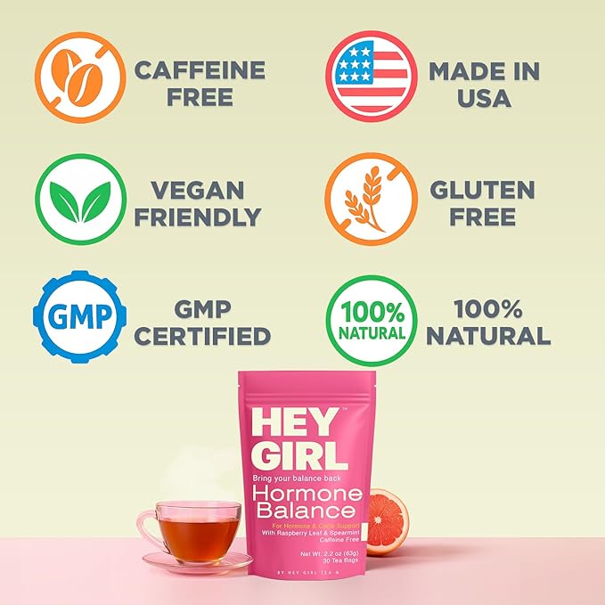 Hormone Balance for Women Tea with Spearmint, Red Raspberry Leaf, Chamomile, Ginger, Nettle - For PMS, PCOS, Perimenopause & Cycle Support - Herbal Hormonal Wellness Tea Bags