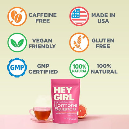 Hormone Balance for Women Tea with Spearmint, Red Raspberry Leaf, Chamomile, Ginger, Nettle - For PMS, PCOS, Perimenopause & Cycle Support - Herbal Hormonal Wellness Tea Bags