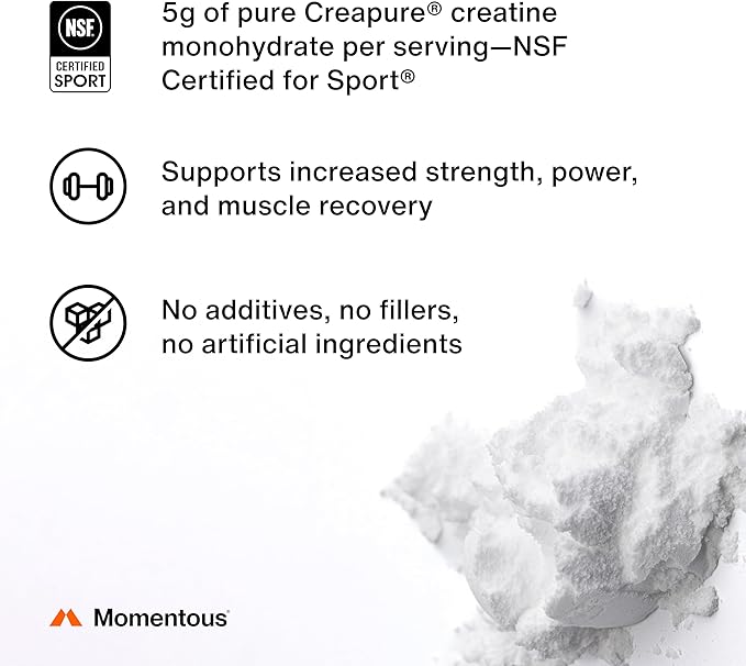 Momentous Creatine Lemon Monohydrate Powder - Creatine Powder - Supports Strength, Lean Muscle, & Recovery for Men & Women - NSF Certified for Sport - 6.49 g per Serving - 15 Servings
