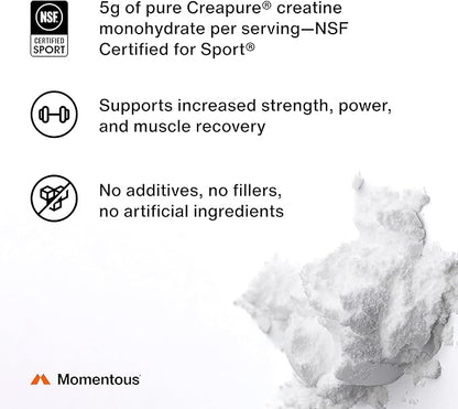 Momentous Creatine Lemon Monohydrate Powder - Creatine Powder - Supports Strength, Lean Muscle, & Recovery for Men & Women - NSF Certified for Sport - 6.49 g per Serving - 15 Servings