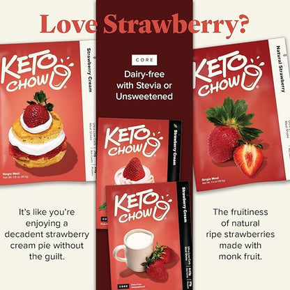 Keto Chow Strawberry | Keto Meal Replacement Shake Powder | Nutritionally Complete | Low Carb | Delicious Easy Meal Substitute | Protein Rich You Choose The Fat | Single Meal Sample