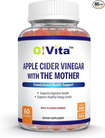 Apple Cider Vinegar Gummies with The Mother, Gluten Free, Vegan, Made with Pomagranate, Beet Root, and Vitamin B12 for Energy - 60 Non-GMO Apple Flavored Gummies, up to 2-Month Supply