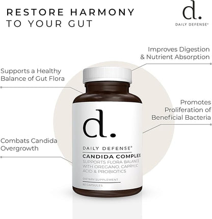 Candida Flush & Cleanse 60 Count Gut Support for Balanced Gut Flora with Oregano, Caprylic Acid,Probiotics, & Digestive Enzymes - Non GMO Dietary Supplement