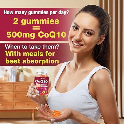 CoQ10 Gummies - 500mg per Serving with Omega-3 (EPA & DHA), B3 & Zinc - Supports Immunity & Energy - Delicious Orange Flavor - Non-GMO, Gluten-Free - 60 Count