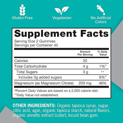 Qunol Magnesium Gummies for Adults, 200mg Elemental Magnesium (from 1,750mg Magnesium Citrate), High Absorption Magnesium Supplement, Supports Nerve, Bone and Muscle Health, Vegetarian, 90 Count