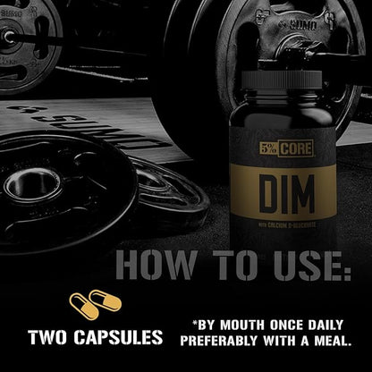 5% Nutrition Core DIM Supplement | Estrogen Regulation Support for Men & Women | Natural Diindolylmethane w/Calcium D-Glucarate, Organic Broccoli Powder + Bioperine (30 Servings / 60 VegCaps)